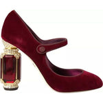 Dolce & Gabbana Red Velvet Gold Crystals Heels Mary Janes Shoes LA10580#2-40