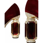 Dolce & Gabbana Red Velvet Gold Crystals Heels Mary Janes Shoes LA10580#2-40