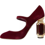 Dolce & Gabbana Red Velvet Gold Crystals Heels Mary Janes Shoes LA10580#2-40
