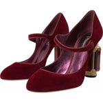 Dolce & Gabbana Red Velvet Gold Crystals Heels Mary Janes Shoes LA10580#2-40