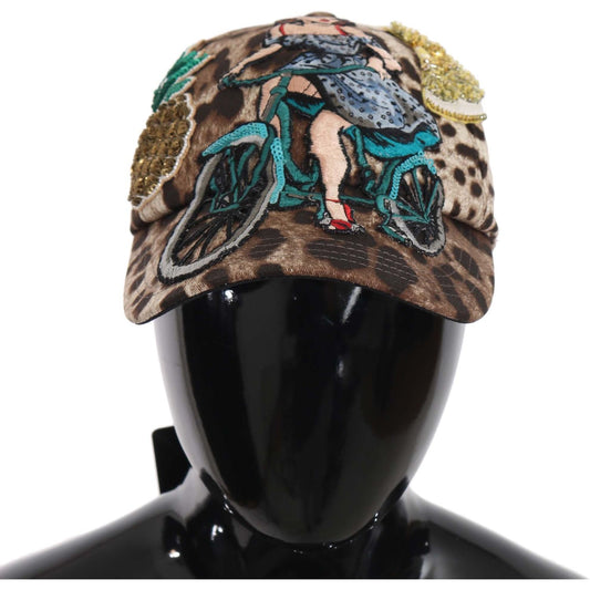 Dolce & Gabbana Brown Leopard Sequin Sicily Applique Baseball Hat 1728,3% Elastan,56 cm|XS,57 cm|S,67345645728,Accessories,Brown,Caps (Baseball Hat) - Hats - Accessories,Dolce & Gabbana,Hats - Accessories,Hats - Women - Accessories,Material: 97% Cotton,Ne