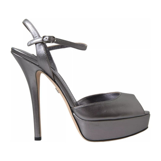 Dolce & Gabbana Silver Leather Platform Heels Sandals Shoes LA10375-41