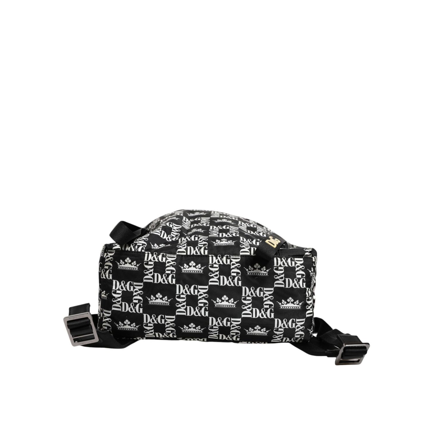 Dolce & Gabbana Black White Crown Printed Nylon School Backpack Bag