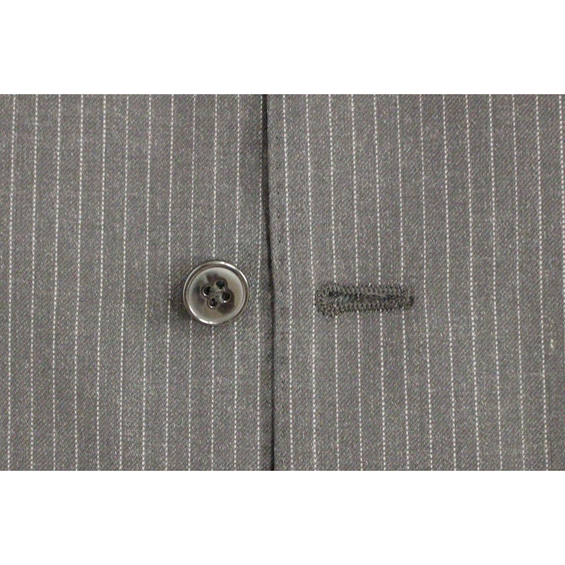 Dolce & Gabbana Gray Striped Wool Single Breasted Vest