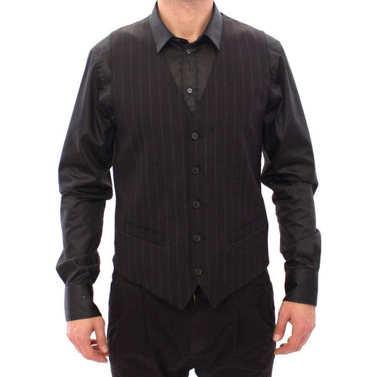 Dolce & Gabbana Black Striped Wool Logo Vest