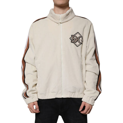 Dolce & Gabbana Beige Logo Applique Cotton Corduroy Full Zip Jacket Dolce & Gabbana