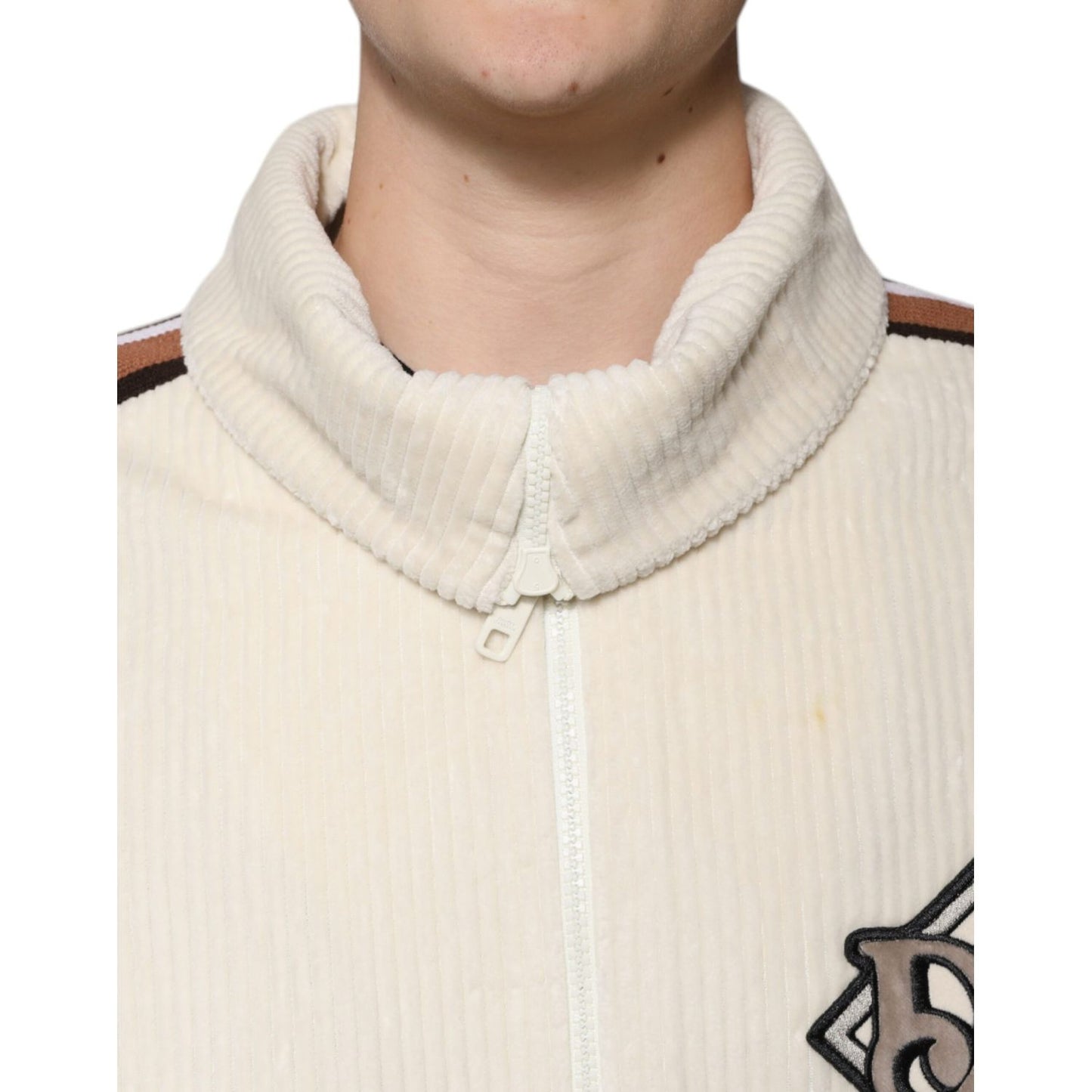 Dolce & Gabbana Beige Logo Applique Cotton Corduroy Full Zip Jacket Dolce & Gabbana