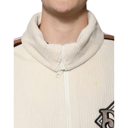 Dolce & Gabbana Beige Logo Applique Cotton Corduroy Full Zip Jacket Dolce & Gabbana