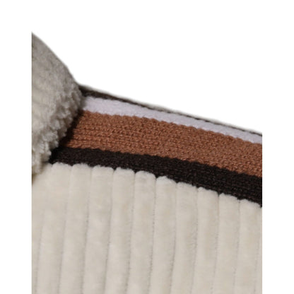 Dolce & Gabbana Beige Logo Applique Cotton Corduroy Full Zip Jacket Dolce & Gabbana