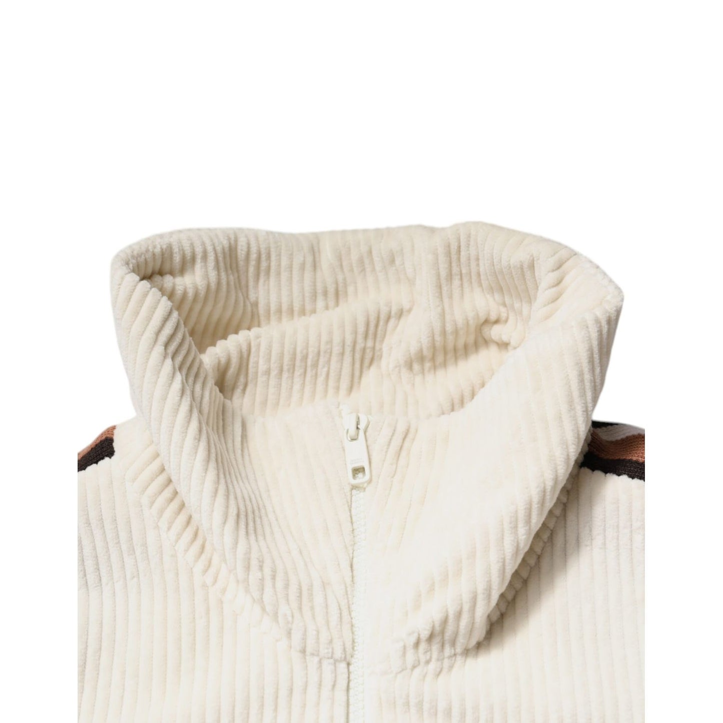 Dolce & Gabbana Beige Logo Applique Cotton Corduroy Full Zip Jacket Dolce & Gabbana