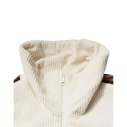 Dolce & Gabbana Beige Logo Applique Cotton Corduroy Full Zip Jacket Dolce & Gabbana