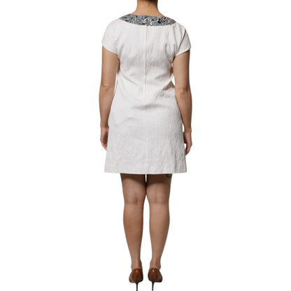 Dolce & Gabbana White Crystal Embellished Jacquard Brocade Mini Dress