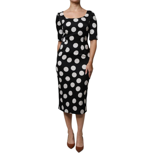 Dolce & Gabbana Black White Silk Polka Dots Sheath Midi Dress Dolce & Gabbana
