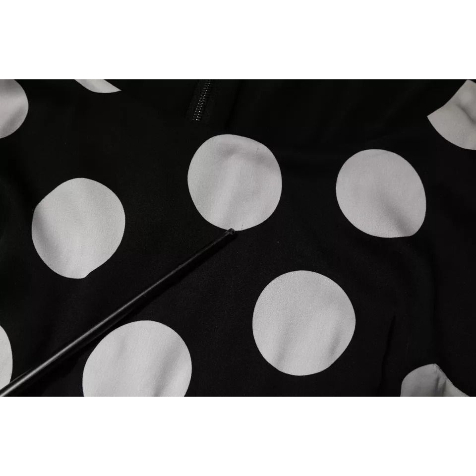 Dolce & Gabbana Black White Silk Polka Dots Sheath Midi Dress