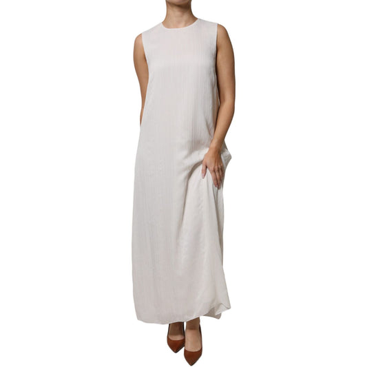 Peserico White Sleeveless Round Neck Shift Long Maxi Dress Peserico