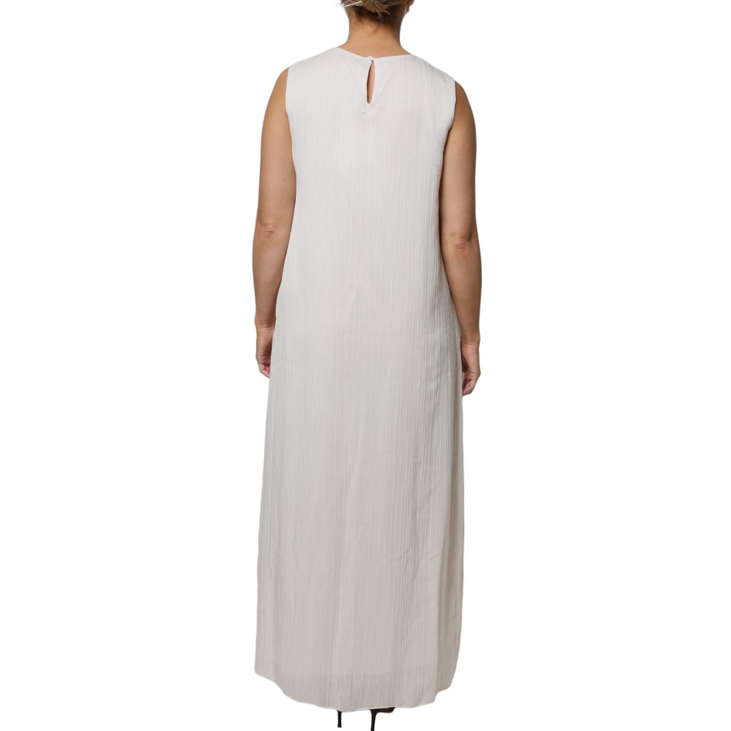 Peserico White Sleeveless Round Neck Shift Long Maxi Dress