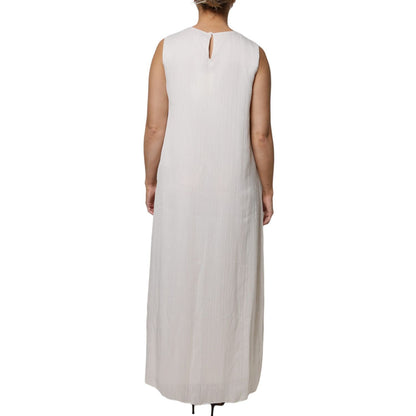 Peserico White Sleeveless Round Neck Shift Long Maxi Dress
