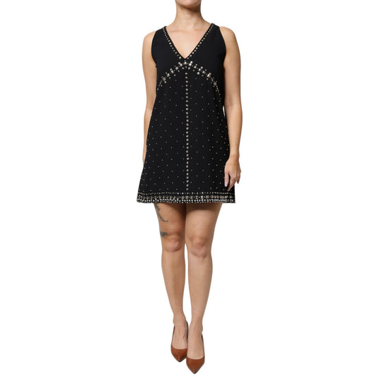 PINKO Black Embellished Polyester Sleeveless Shift A-line Mini Dress PINKO