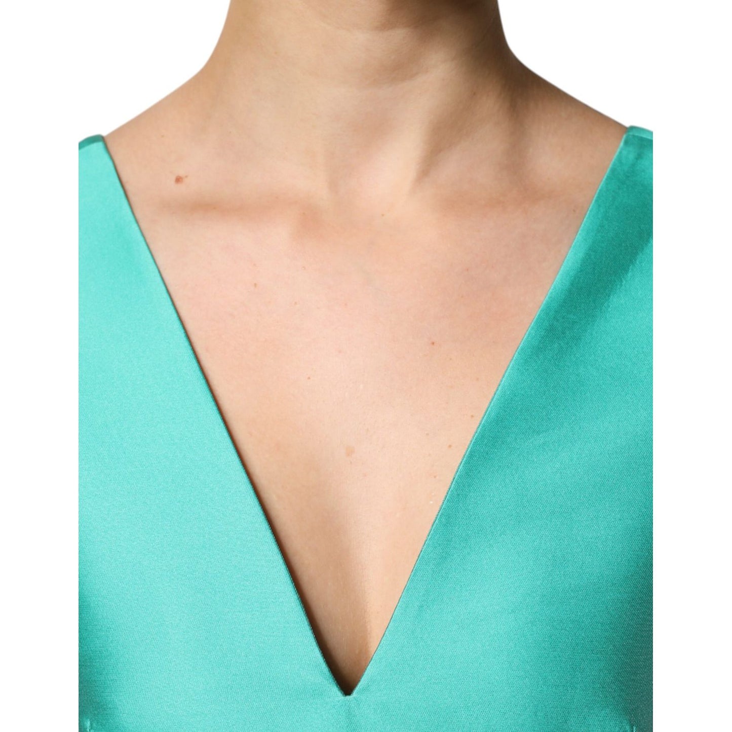 Alberta Ferretti Green Satin Polyester Sleeveless V-neck Layered Dress Alberta Ferretti