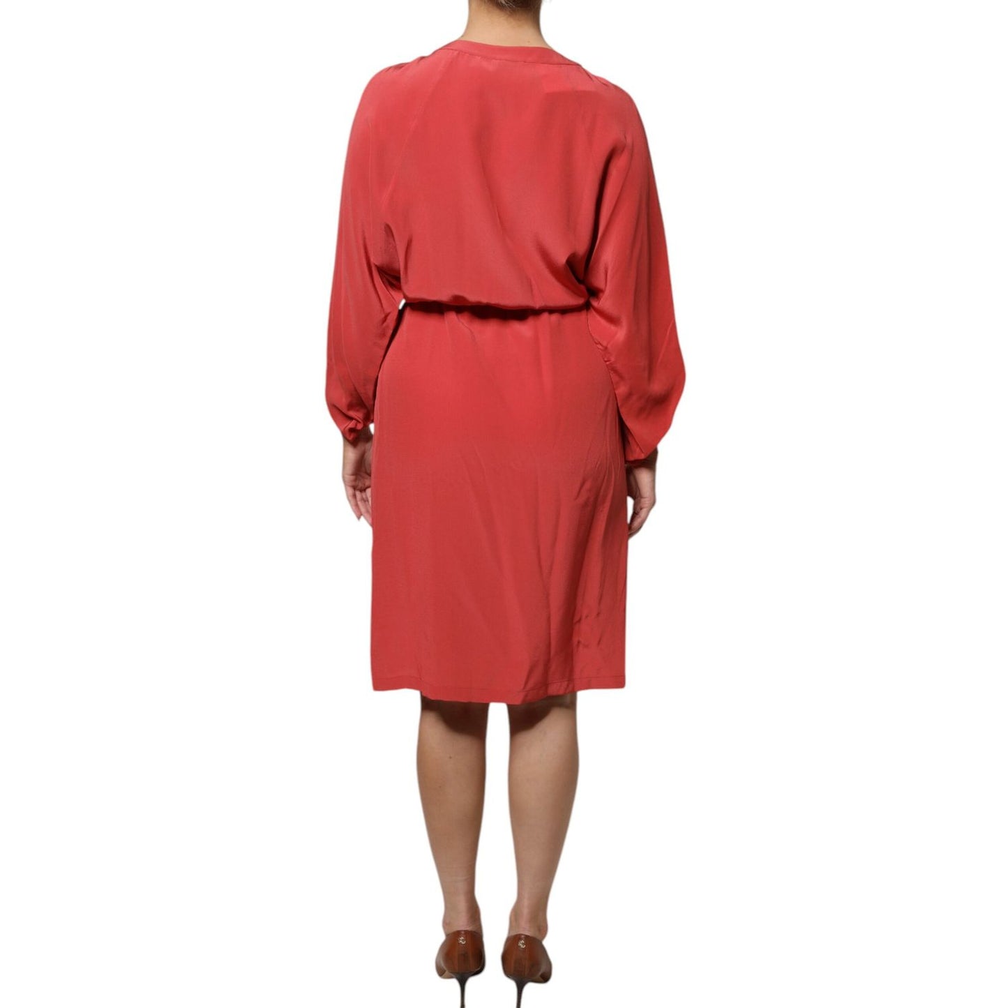 Peserico Red Long Sleeves Pencil Cut Drawstring Waist Dress Peserico