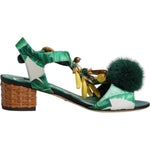 Dolce & Gabbana Green Crystal Fur Embellished Sandals Shoes LA12449-36.5