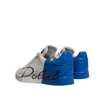 Dolce & Gabbana White Blue Logo Portofino Sneakers Shoes LA12434-35