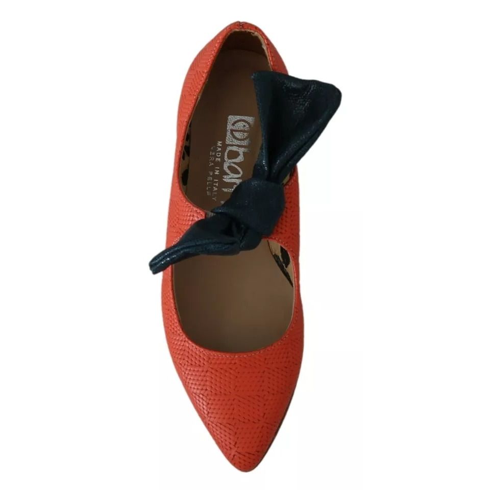 EBARRITO Orange Leather Bow Slip-on Loafers Ballet Flat Shoes