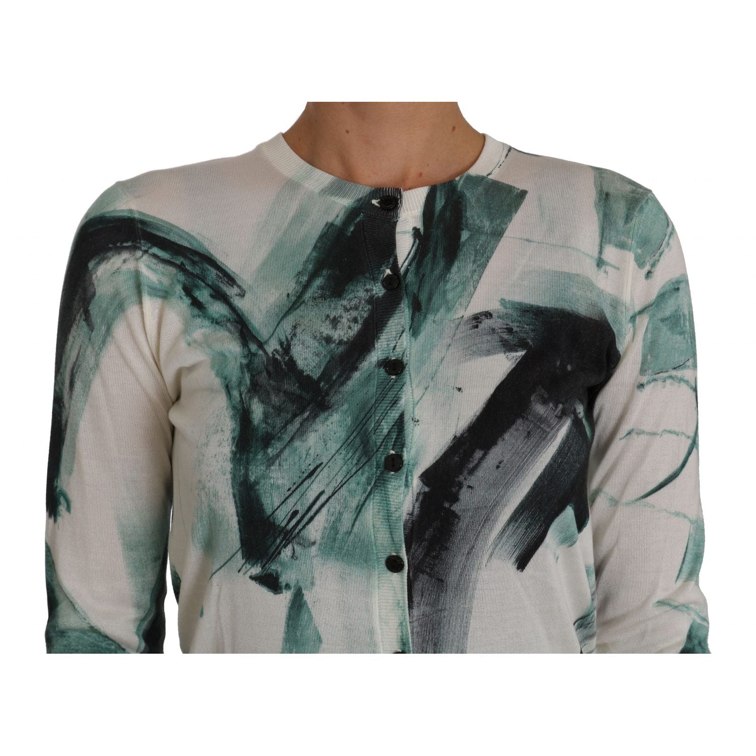 Dolce & Gabbana White Silk Cardigan Lightweight Paint Stroke Sweater