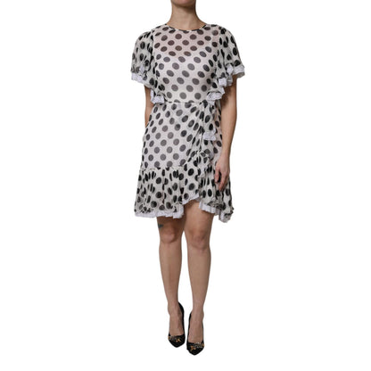 Dolce & Gabbana White Polka Dotted Silk Blend A-line Dress Dolce & Gabbana