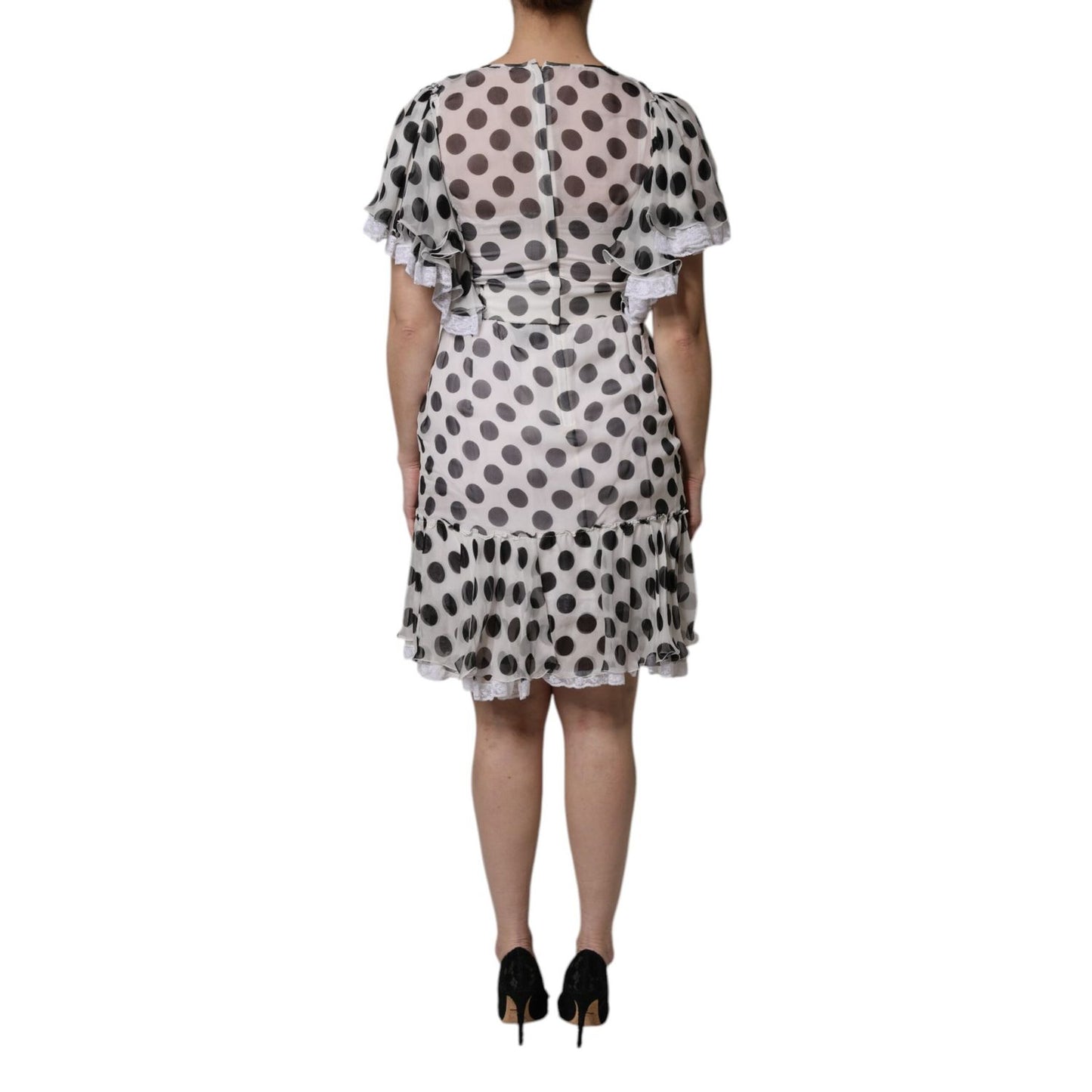 Dolce & Gabbana White Polka Dotted Silk Blend A-line Dress Dolce & Gabbana