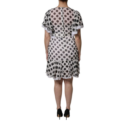 Dolce & Gabbana White Polka Dotted Silk Blend A-line Dress Dolce & Gabbana
