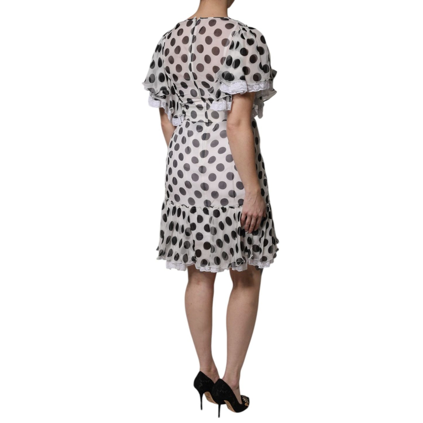 Dolce & Gabbana White Polka Dotted Silk Blend A-line Dress Dolce & Gabbana