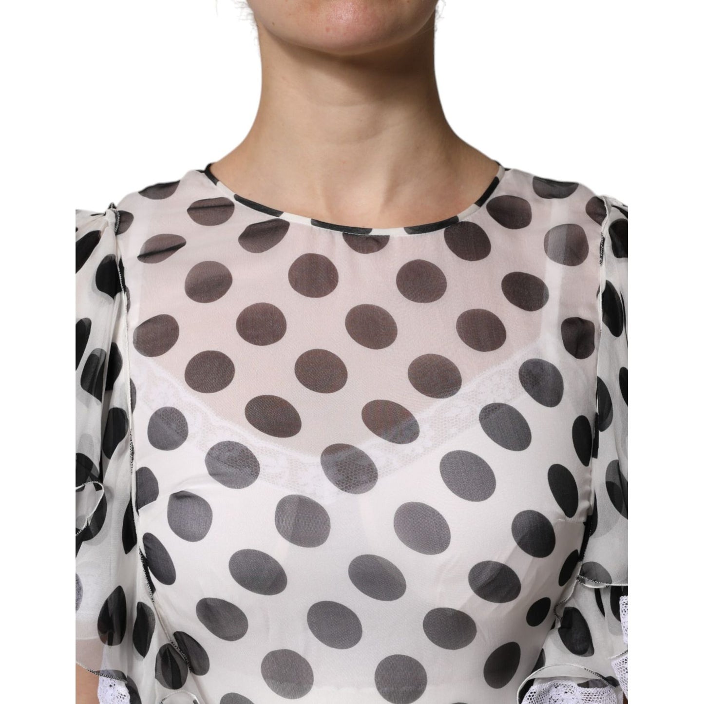 Dolce & Gabbana White Polka Dotted Silk Blend A-line Dress Dolce & Gabbana