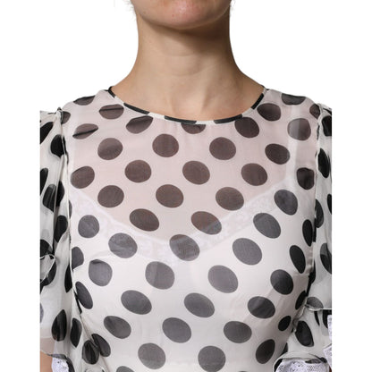Dolce & Gabbana White Polka Dotted Silk Blend A-line Dress Dolce & Gabbana