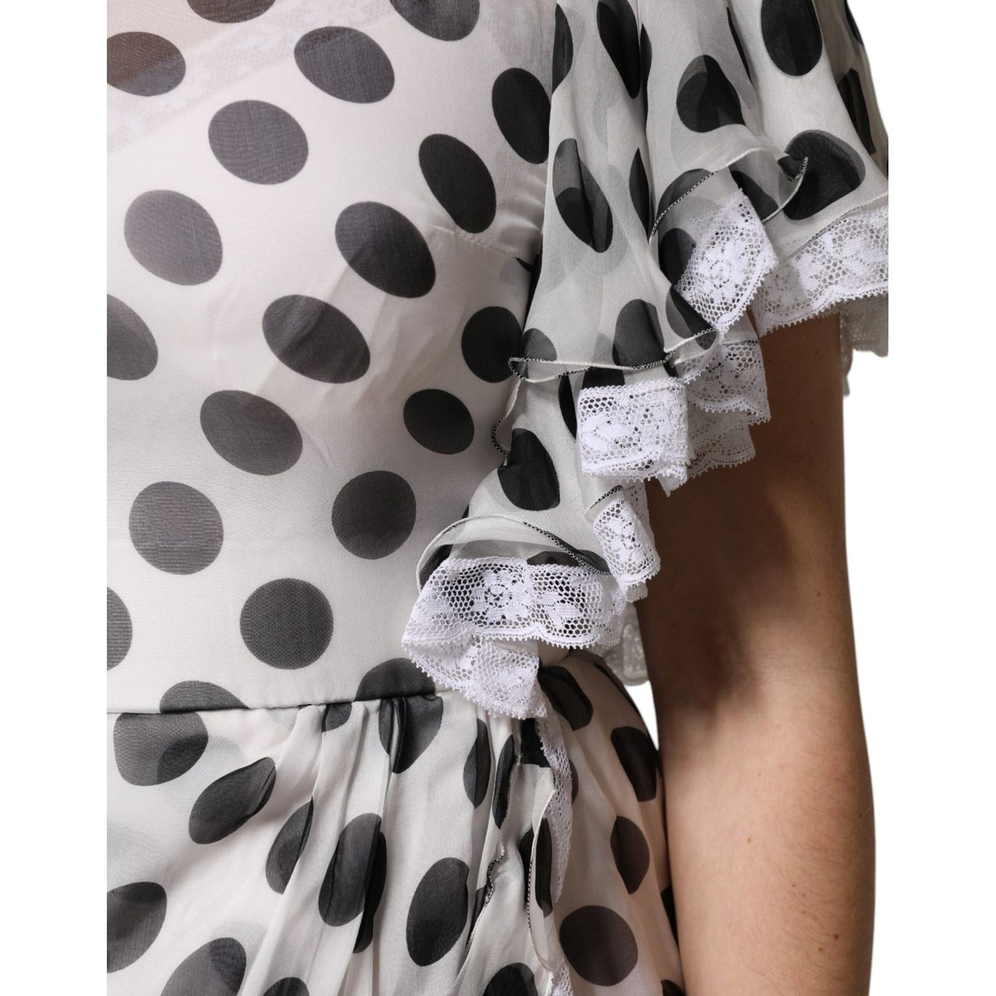 Dolce & Gabbana White Polka Dotted Silk Blend A-line Dress Dolce & Gabbana