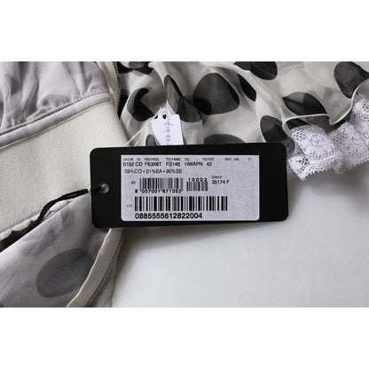 Dolce & Gabbana White Polka Dotted Silk Blend A-line Dress Dolce & Gabbana