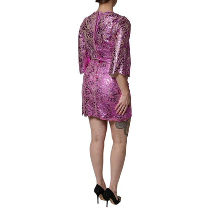 Dolce & Gabbana Metallic Fuchsia Floral Sheath Mini Dress Dolce & Gabbana