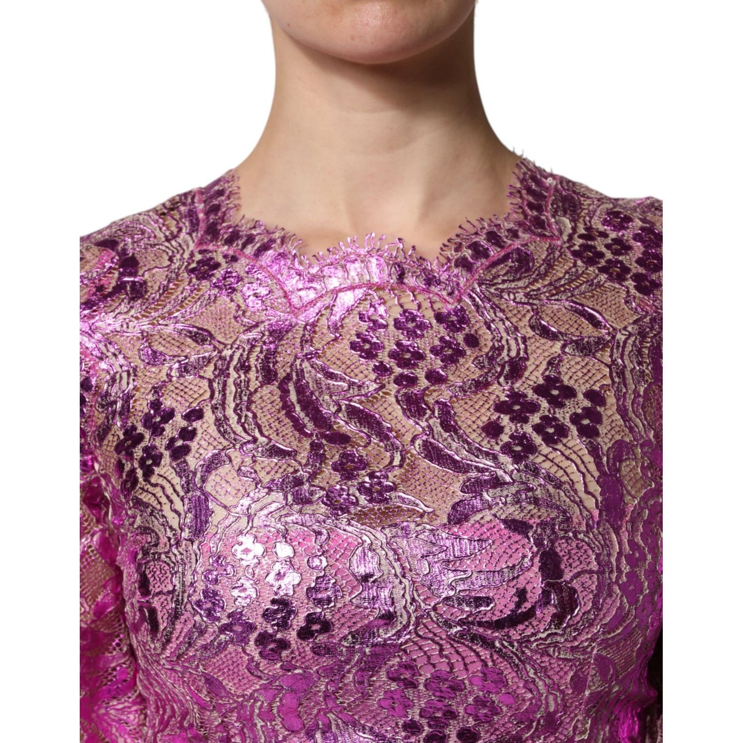 Dolce & Gabbana Metallic Fuchsia Floral Sheath Mini Dress Dolce & Gabbana