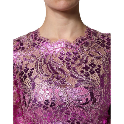 Dolce & Gabbana Metallic Fuchsia Floral Sheath Mini Dress Dolce & Gabbana