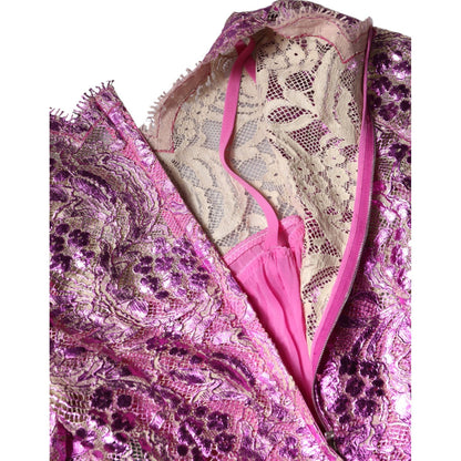 Dolce & Gabbana Metallic Fuchsia Floral Sheath Mini Dress Dolce & Gabbana