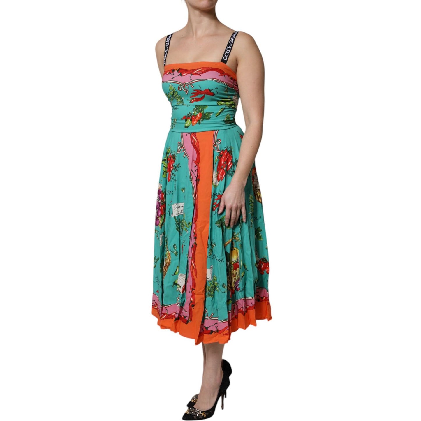 Dolce & Gabbana Multicolor Printed Silk Sleeveless Midi Dress
