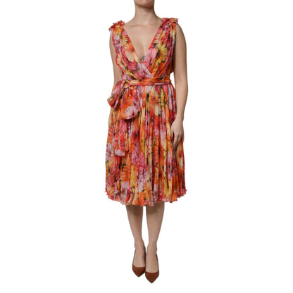 Dolce & Gabbana Multicolor Floral Silk V-neck Chiffon Dress Dolce & Gabbana