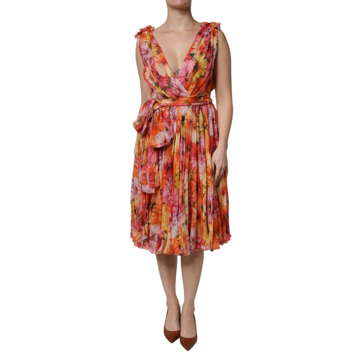 Dolce & Gabbana Multicolor Floral Silk V-neck Chiffon Dress Dolce & Gabbana