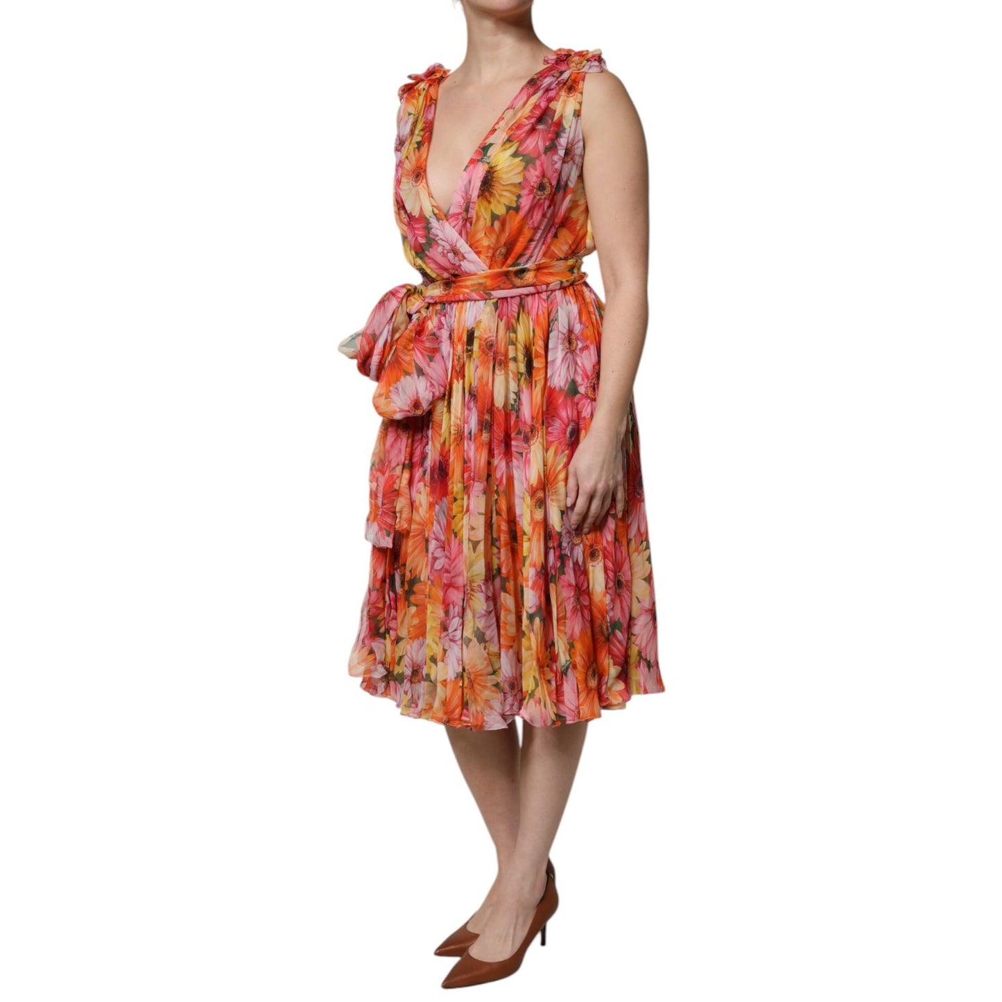 Dolce & Gabbana Multicolor Floral Silk V-neck Chiffon Dress Dolce & Gabbana