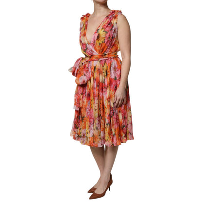 Dolce & Gabbana Multicolor Floral Silk V-neck Chiffon Dress Dolce & Gabbana