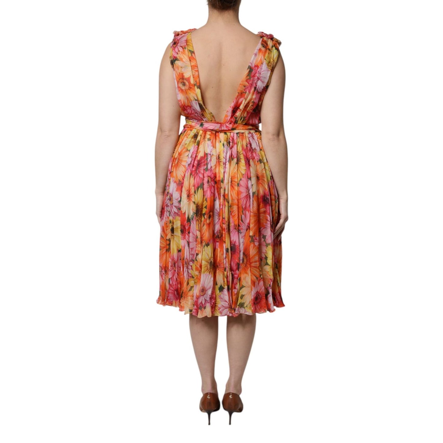 Dolce & Gabbana Multicolor Floral Silk V-neck Chiffon Dress Dolce & Gabbana