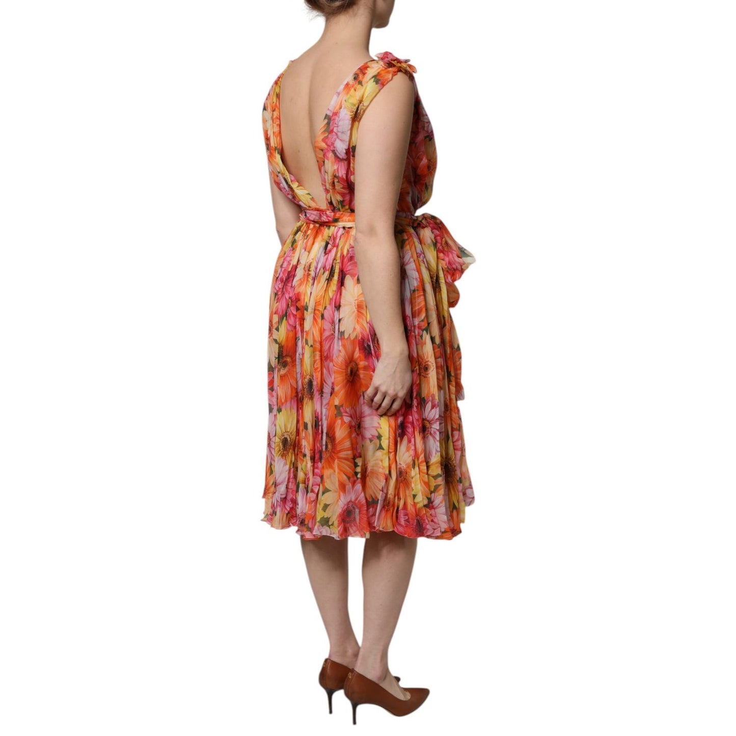 Dolce & Gabbana Multicolor Floral Silk V-neck Chiffon Dress Dolce & Gabbana
