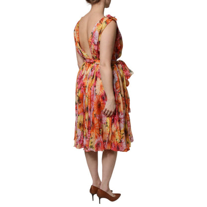Dolce & Gabbana Multicolor Floral Silk V-neck Chiffon Dress Dolce & Gabbana