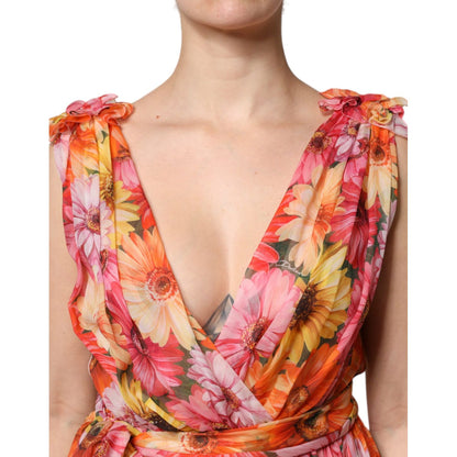 Dolce & Gabbana Multicolor Floral Silk V-neck Chiffon Dress Dolce & Gabbana