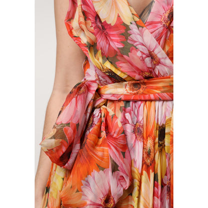 Dolce & Gabbana Multicolor Floral Silk V-neck Chiffon Dress Dolce & Gabbana
